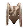 Vintage Beige & Multicolor Jean Paul Gaultier Classique Silk Bodysuit - Designer Revival