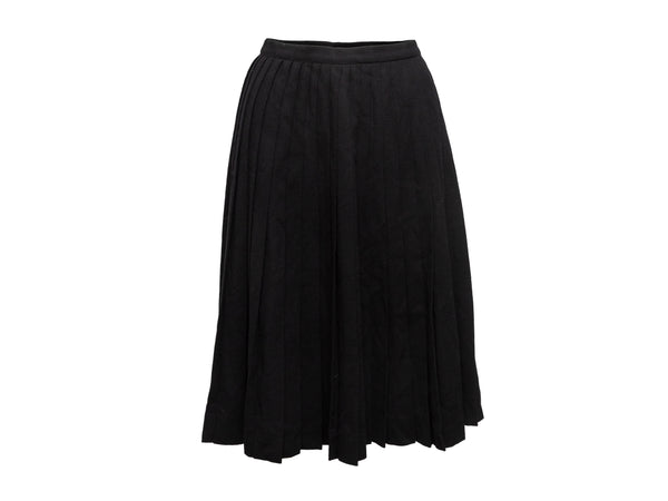 Vintage Black Chanel Boutique Pleated Wool Skirt