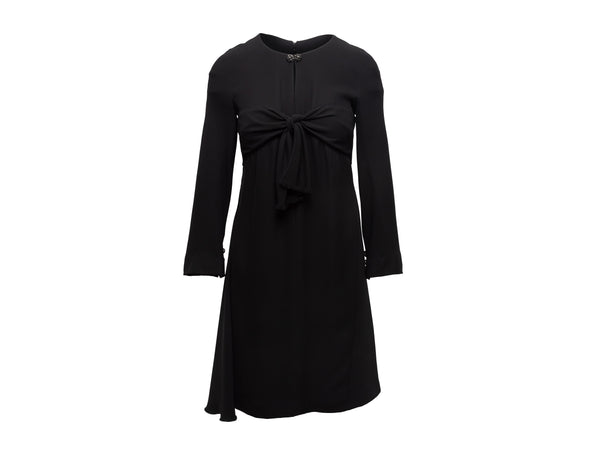 Black Chanel White Silk Tie - Accented Long Sleeve Dress