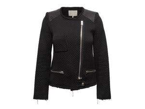 Black Iro Herringbone Leather-Trimmed Moto Jacket