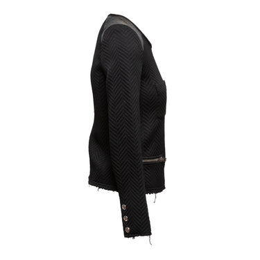 Black Iro Herringbone Leather-Trimmed Moto Jacket Size US 0