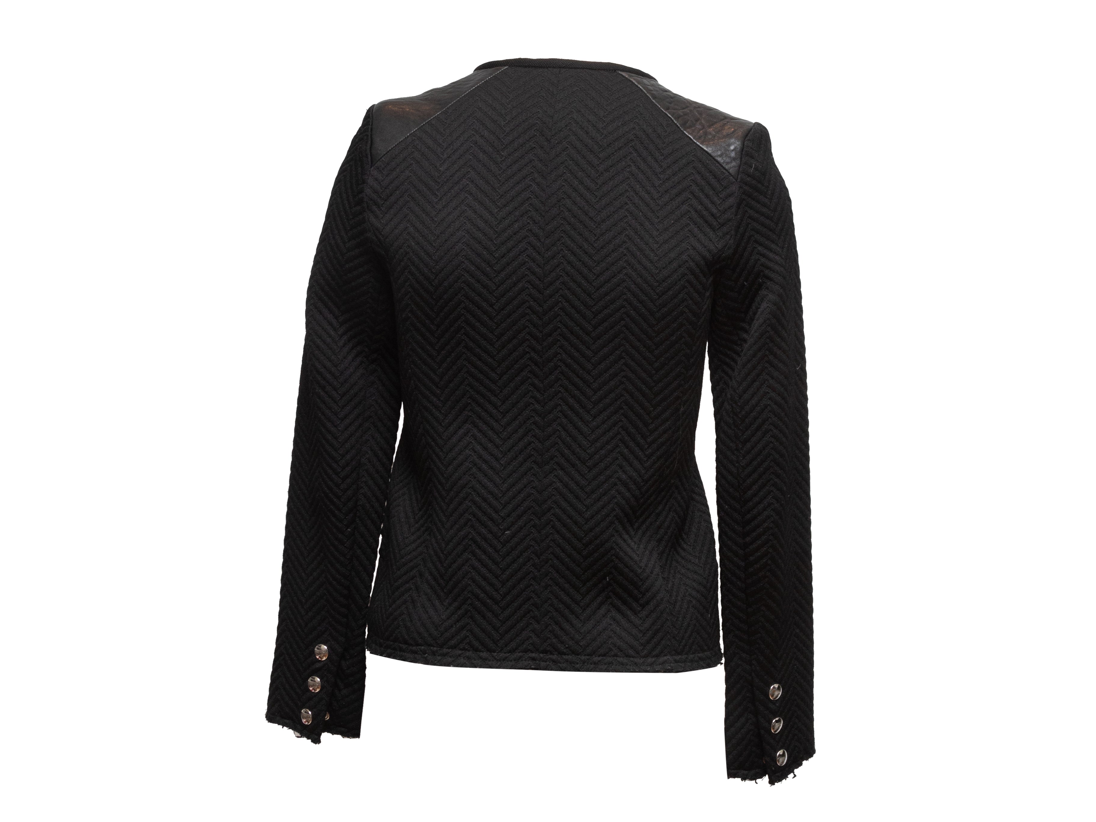 Black Iro Herringbone Leather-Trimmed Moto Jacket Size US 0 - Designer Revival