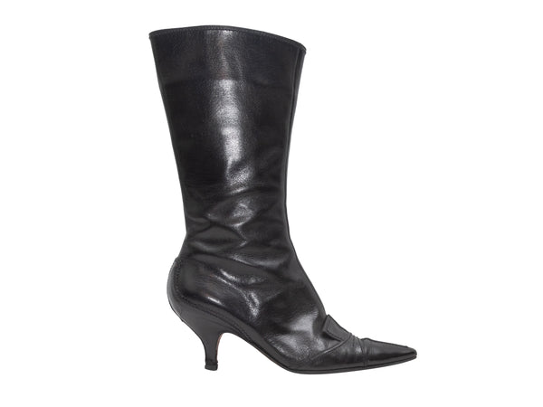 Black Yves Saint Laurent Pointed-Toe Tall Boots