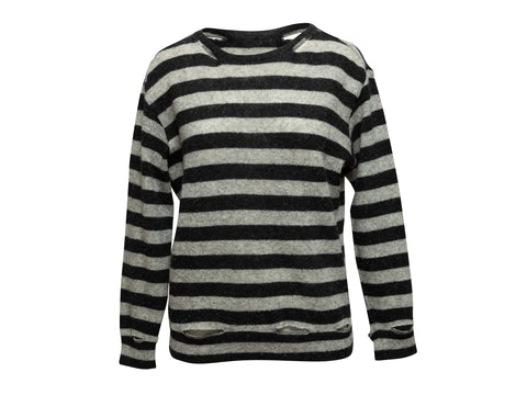Black & Grey R13 Distressed Striped Wool Sweater