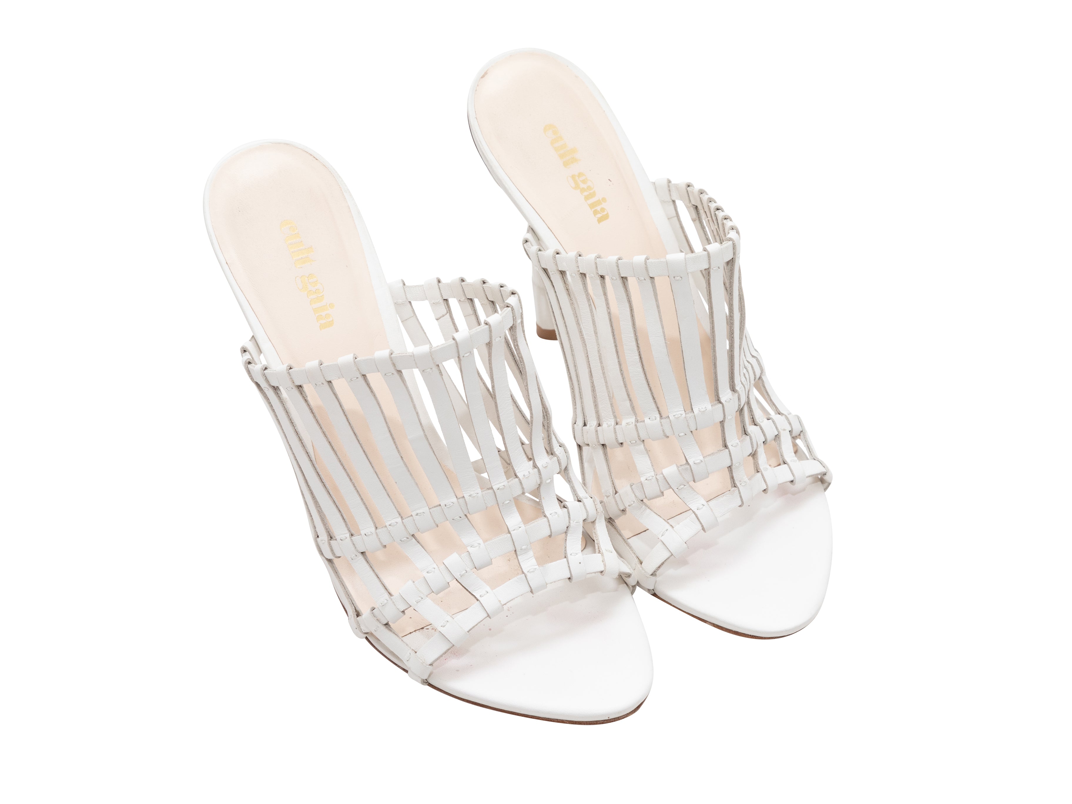 White Cult Gaia Ark Leather Heeled Sandals Size 38.5 - Designer Revival