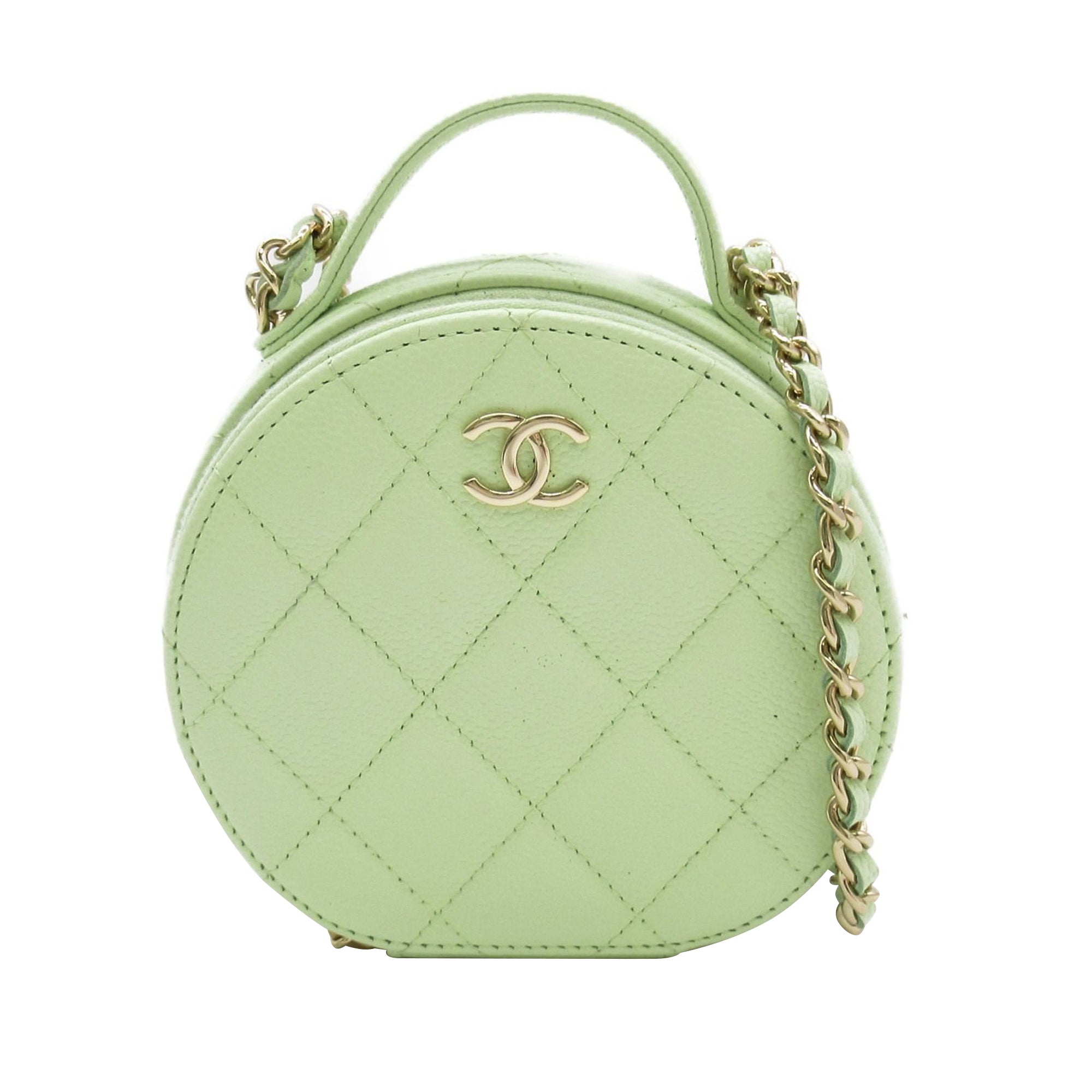 Green Chanel Mini Caviar Round Vanity Bag
