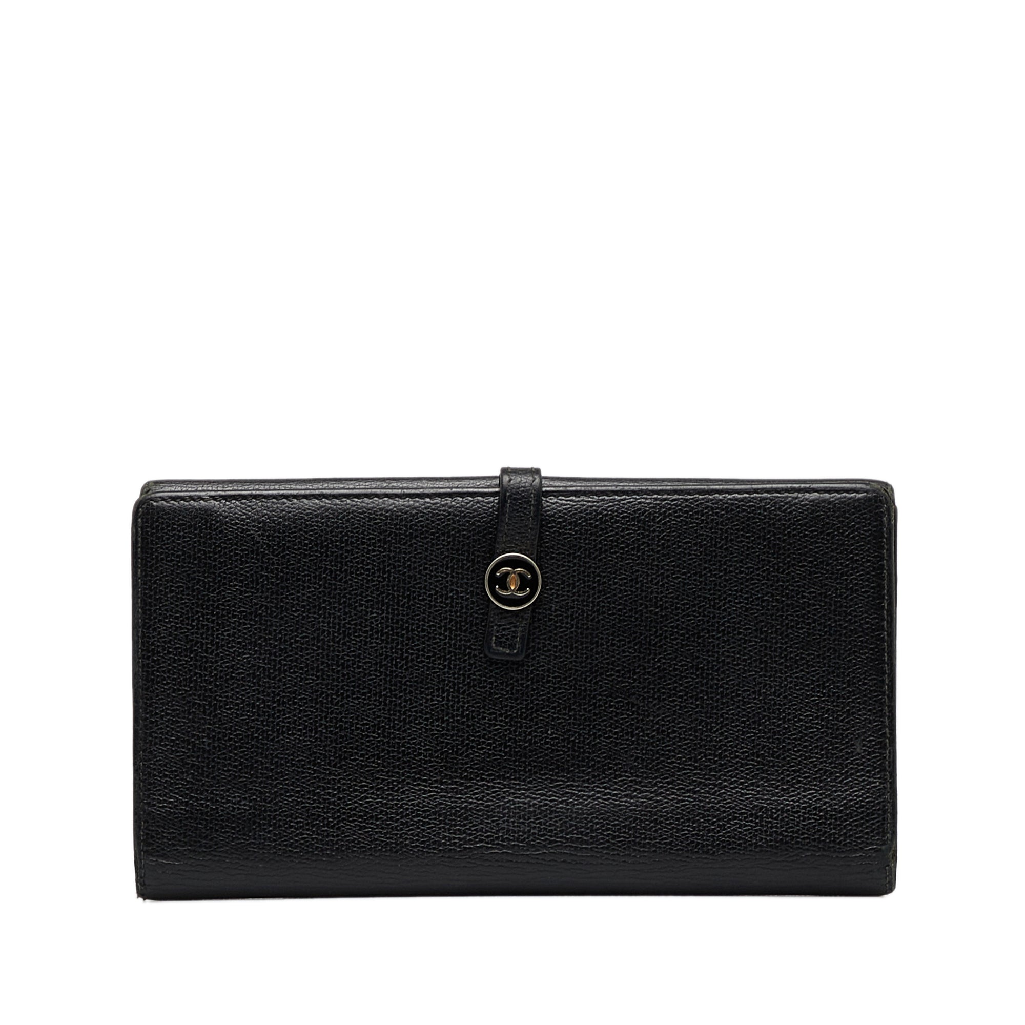 grundlæggende Ekspedient Centrum Black Chanel Coco Button Leather Long Wallet | Designer Revival