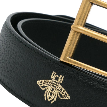 Black Gucci Bees And Stars Print Leather Belt IT 40 - Designer Revival