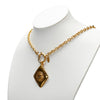 Gold Chanel CC Diamond Shape Pendant Necklace