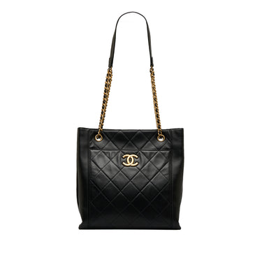Black Chanel CC Front Pocket Calfskin Shopping Tote - Designer Revival