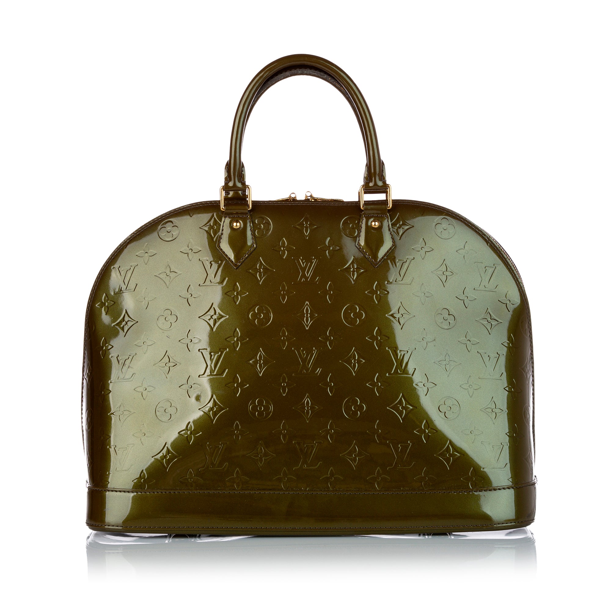 Louis Vuitton Bellevue GM Vernis Olive Green Patient Leather Handbag Added Insert Preowned