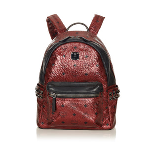 Red MCM Mini Visetos Leather Backpack