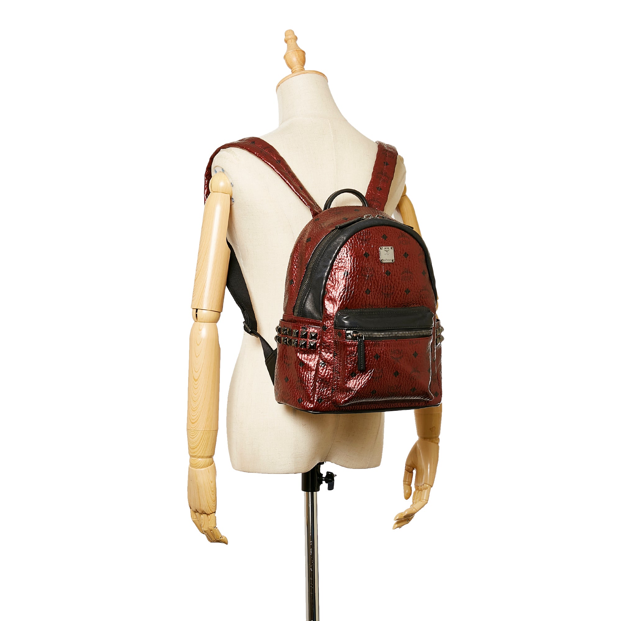 Auth MCM Red Visetos Jacquard Leather Backpack -  New Zealand