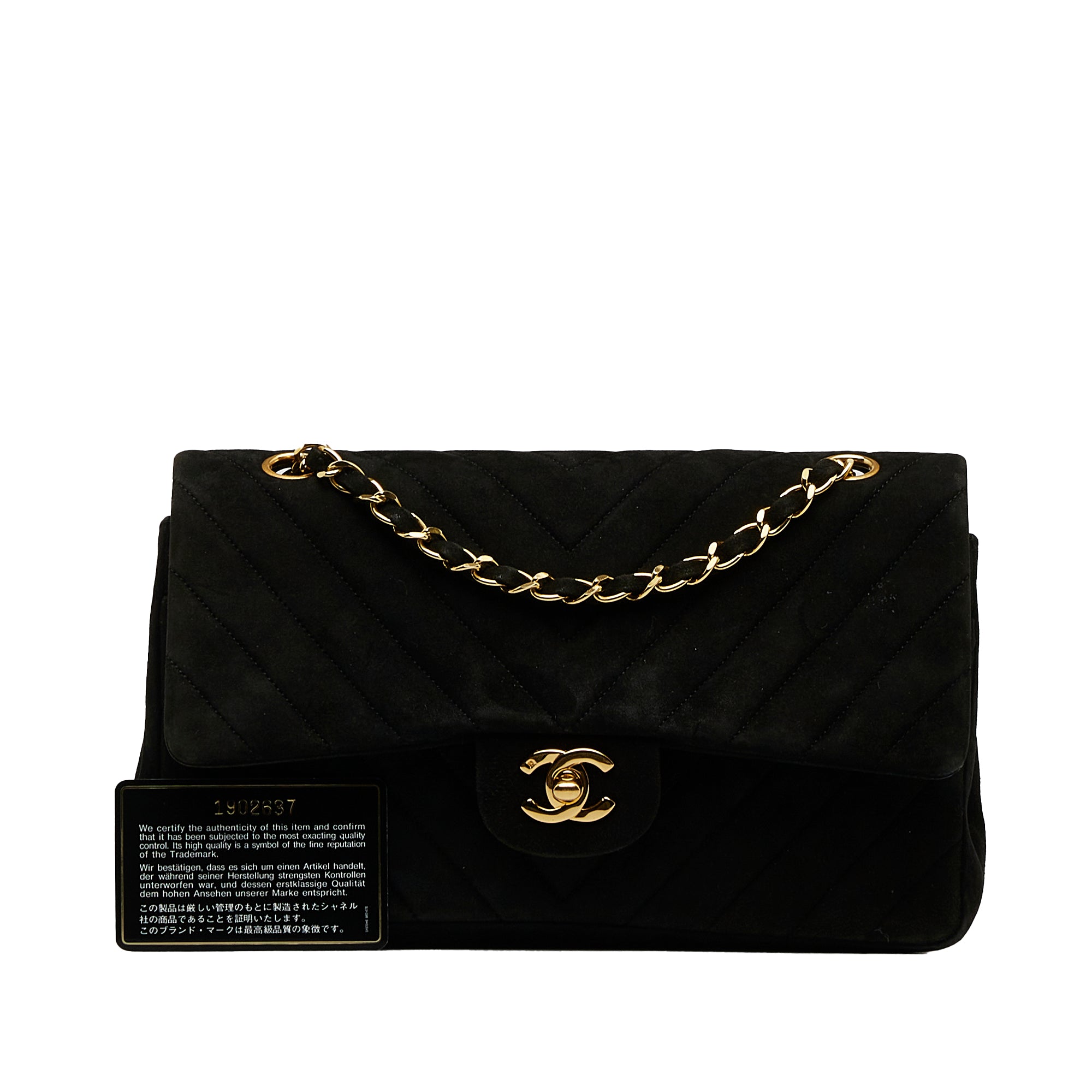 Black Chanel Medium Chevron Suede Double Flap Shoulder Bag - Designer Revival