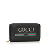Black Gucci Logo Print Zip Around Long Wallet