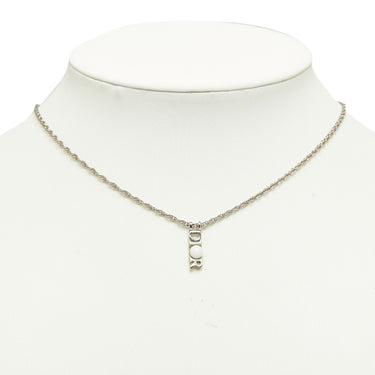 Silver Dior Logo Plate Pendant Necklace - Designer Revival