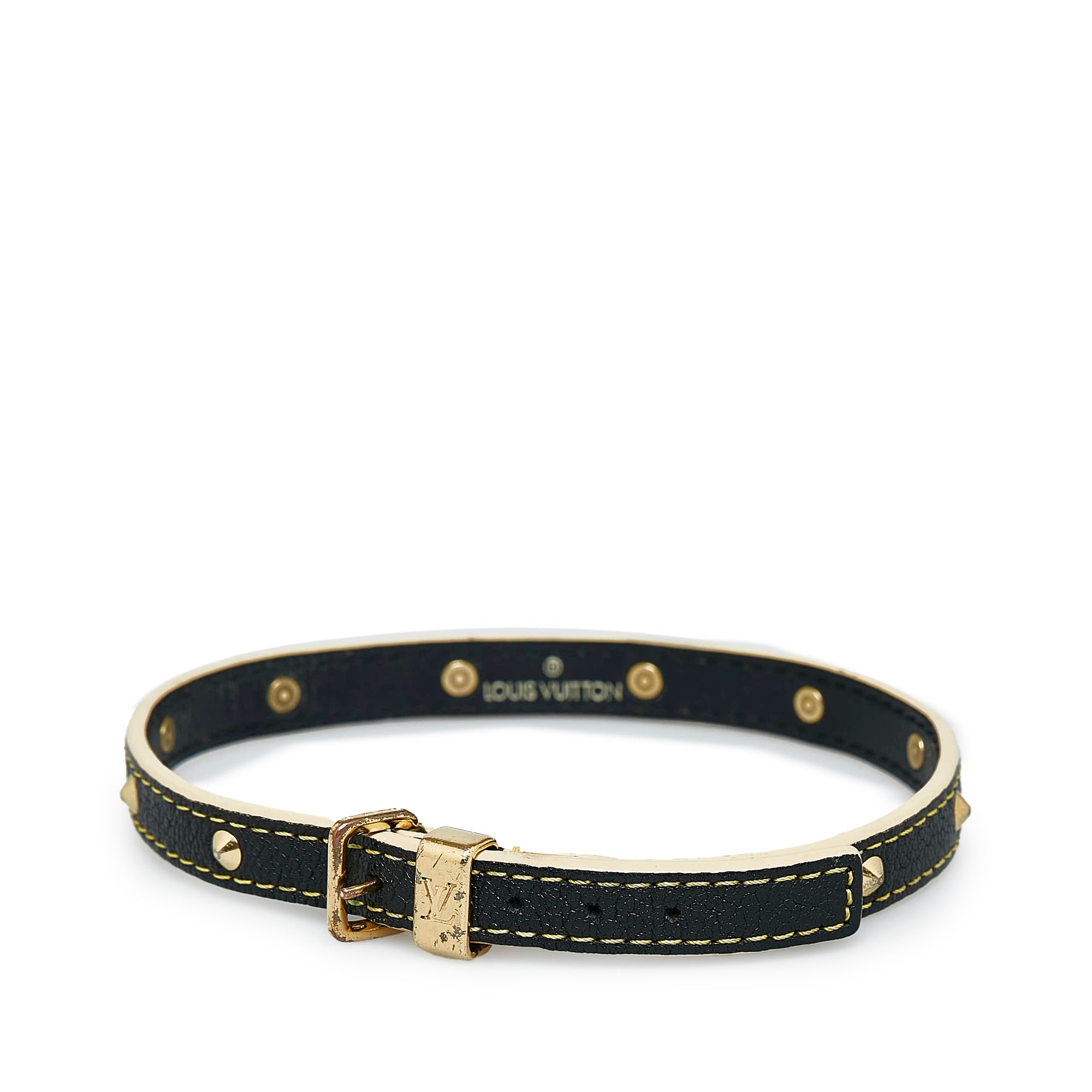 Black Louis Vuitton Studded Suhali Wrap Bracelet
