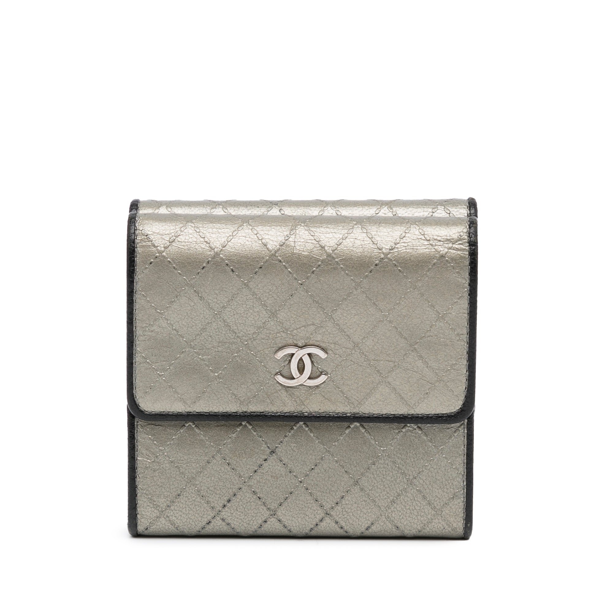 Silver Chanel CC Compact Trifold Wallet