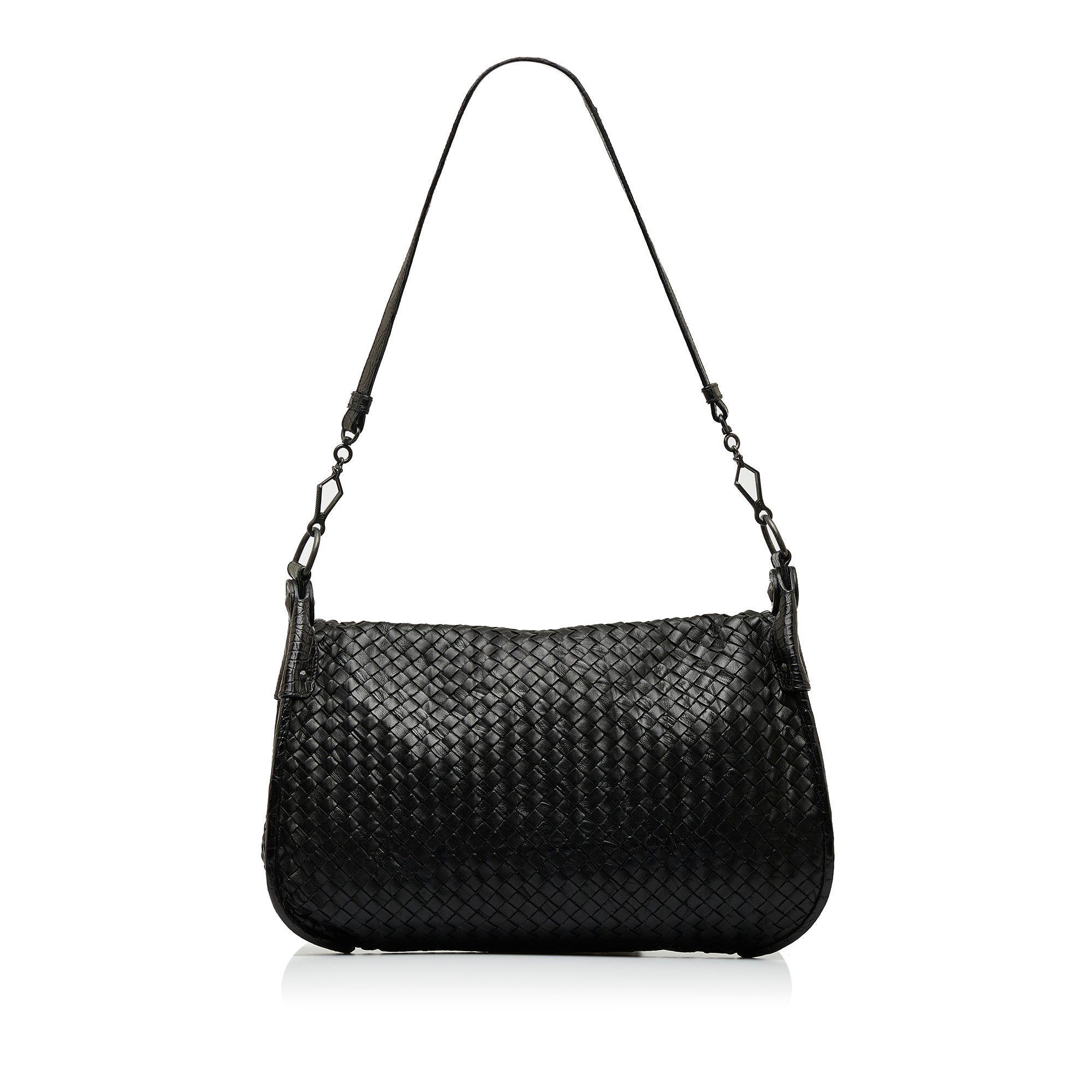 Black Bottega Veneta Intrecciato Flap Shoulder Bag