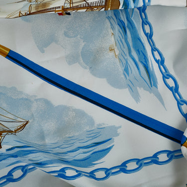 Blue Hermes La Marine en Bois Silk Scarf - Designer Revival