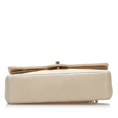 Beige Chanel Medium Classic Lambskin Double Flap Shoulder Bag - Designer Revival