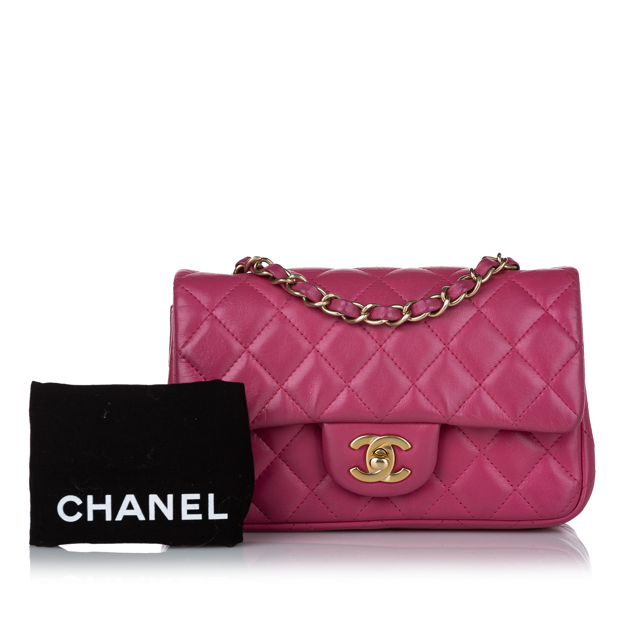 CHANEL Black Quilted Lambskin and Red Trim Vintage Square Mini