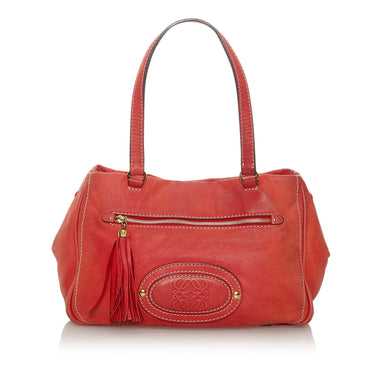 Red Loewe Anagram Leather Shoulder Bag - Designer Revival