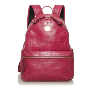 Pink MCM Stark Embossed Leather Backpack