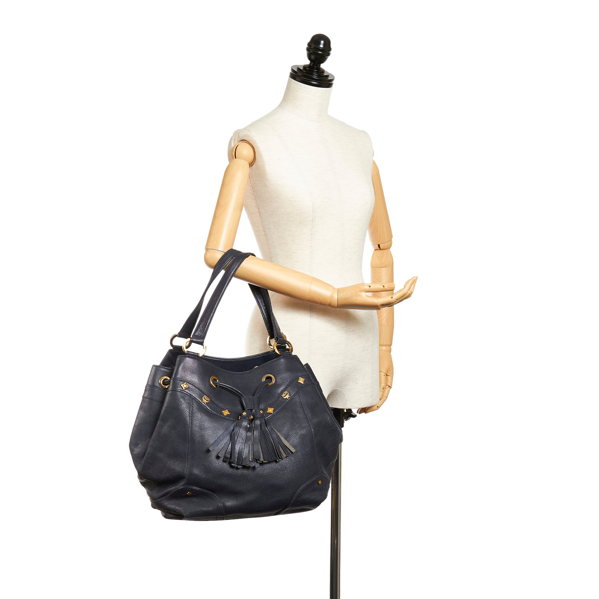 Blue MCM Studded Leather Tote Bag - Designer Revival