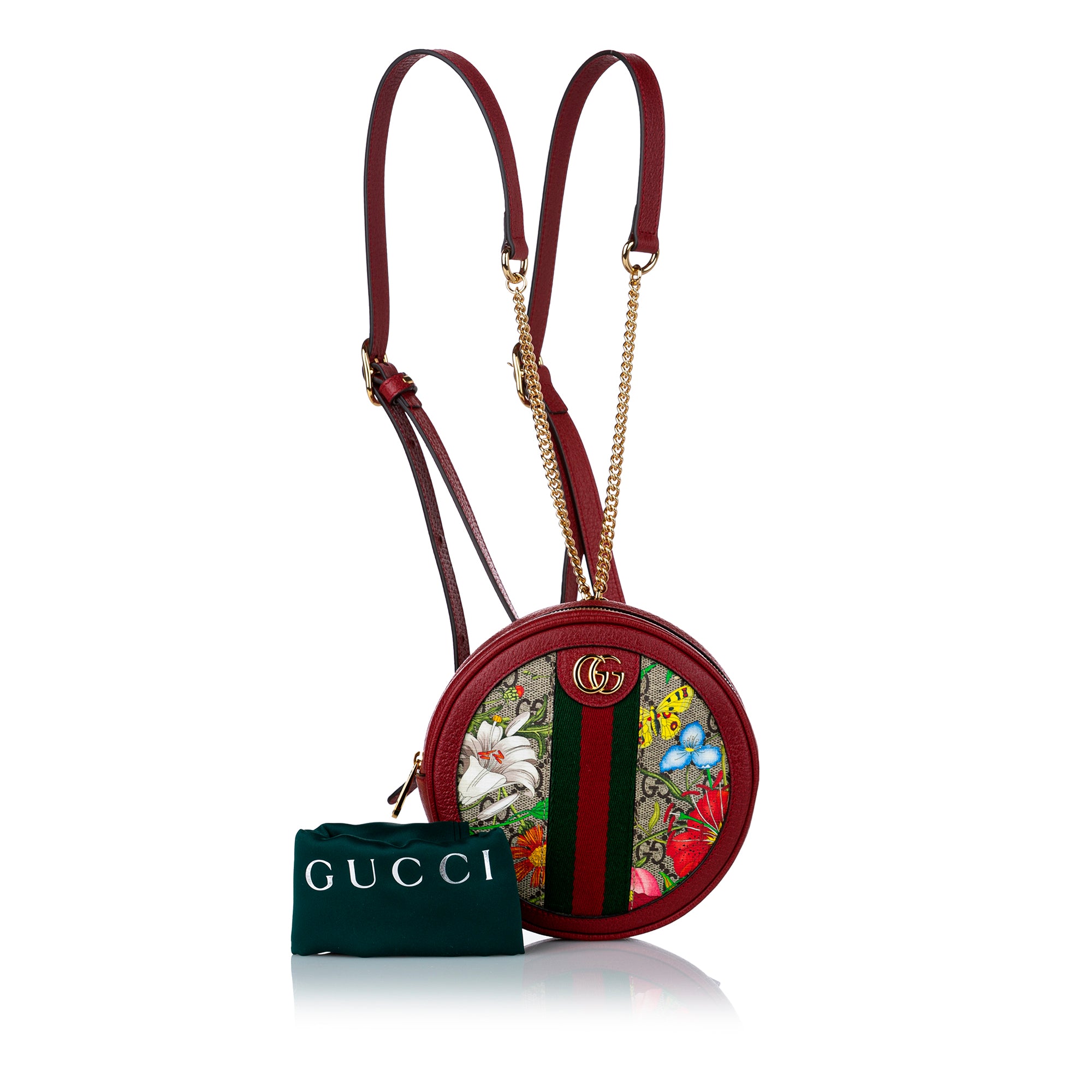 Brown Gucci GG Supreme Flora Ophidia Round Backpack - Designer Revival