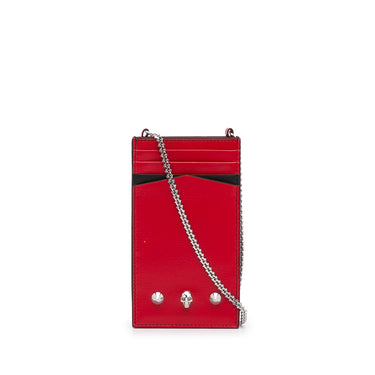 Red Alexander McQueen Skull Leather Phone Holder Crossbody Bag - Designer Revival