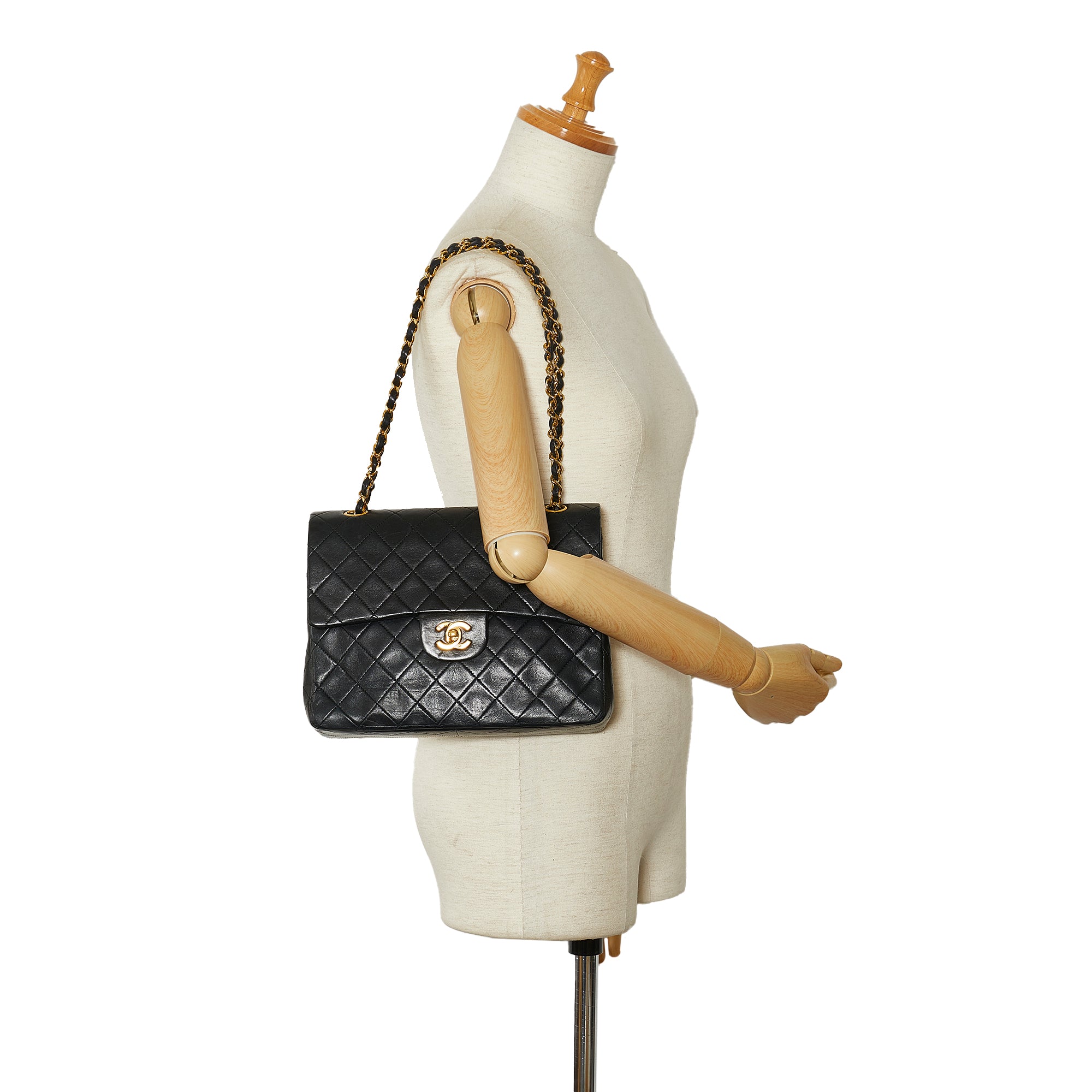 Black Chanel Medium Tall Classic Lambskin Double Flap Shoulder Bag –  Designer Revival