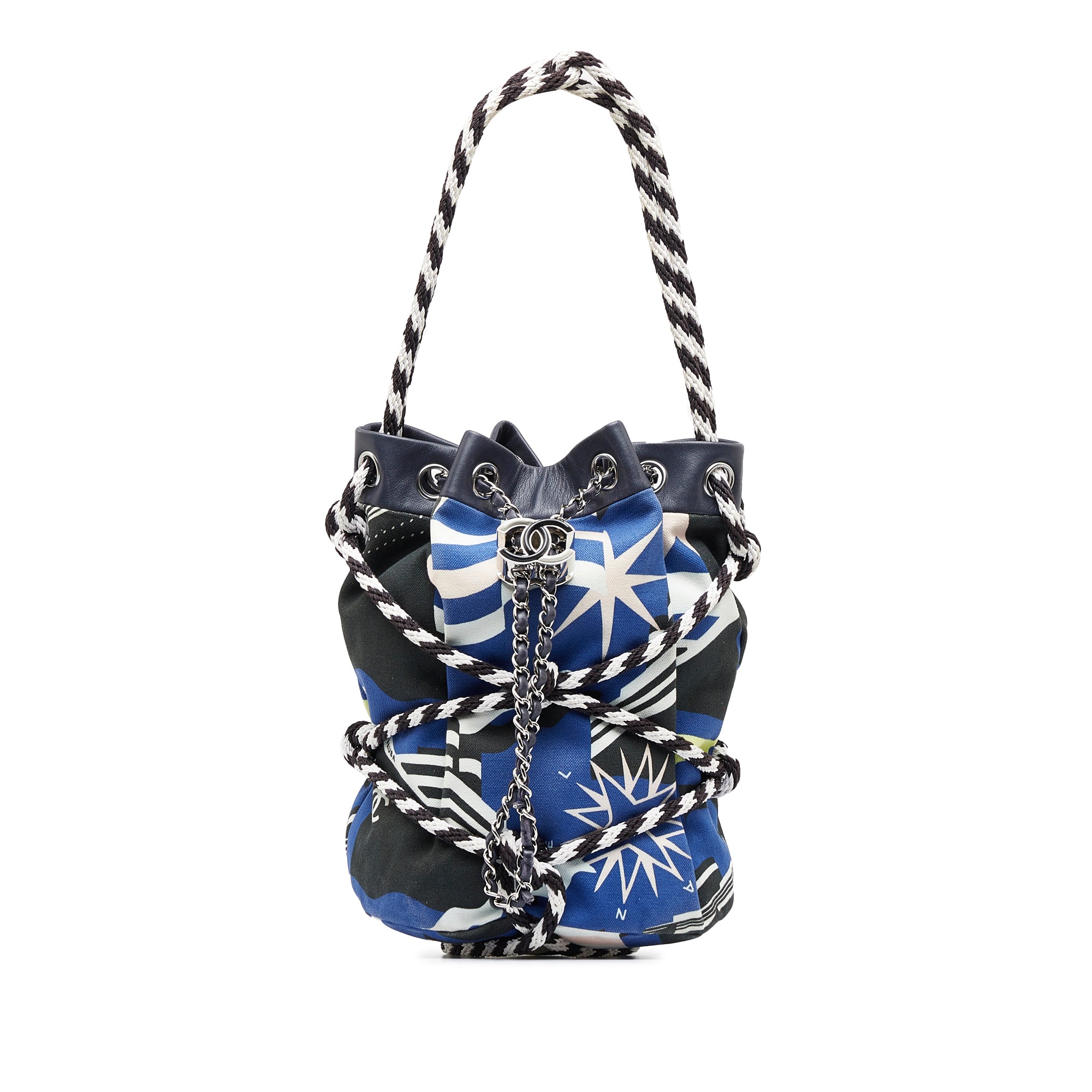 Blue Chanel Cotton Drawstring Bag