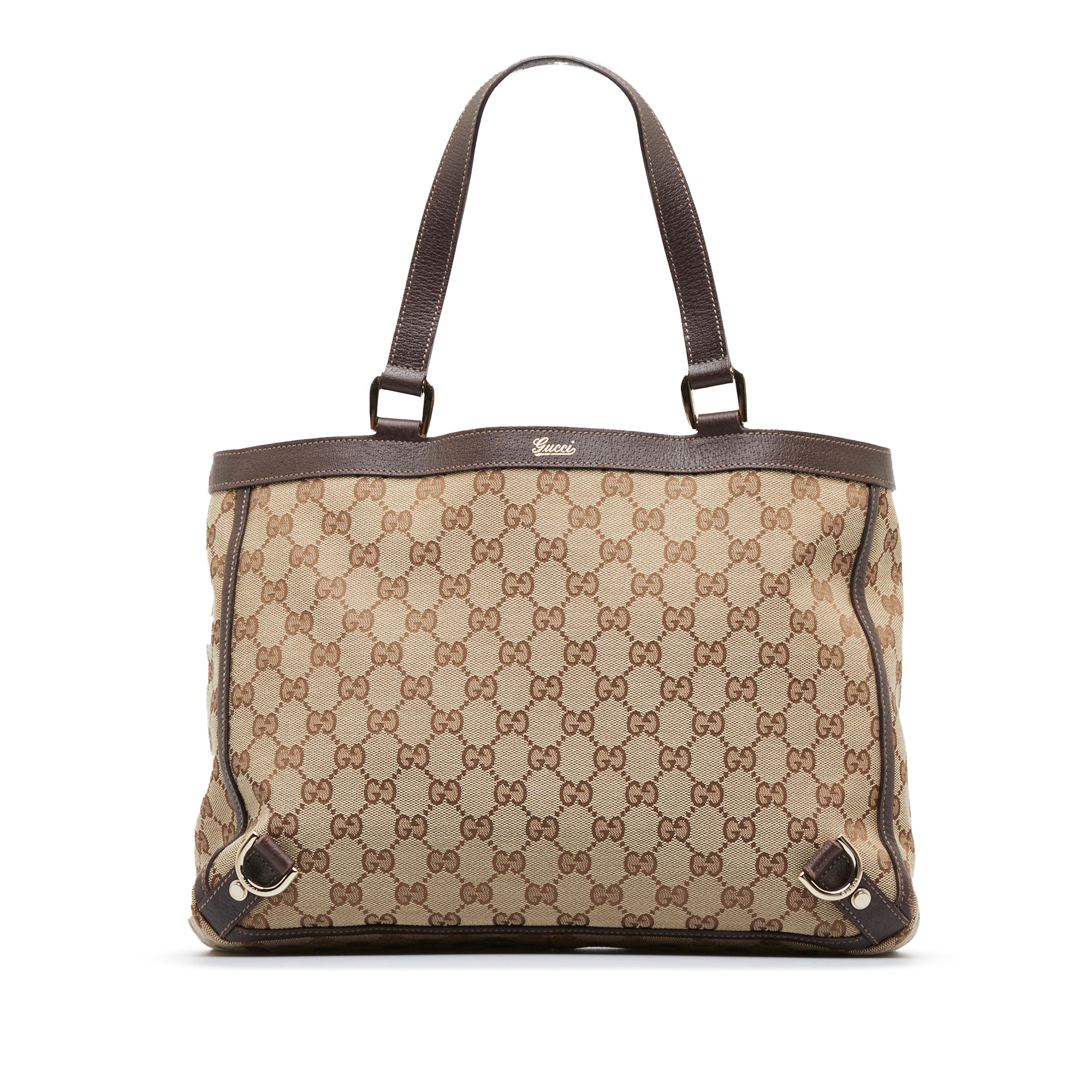 SarahbeebeShops Revival - Brown Gucci GG Canvas Abbey D  Ring Tote Bag -  Gucci GG monogram apple print large tote bag