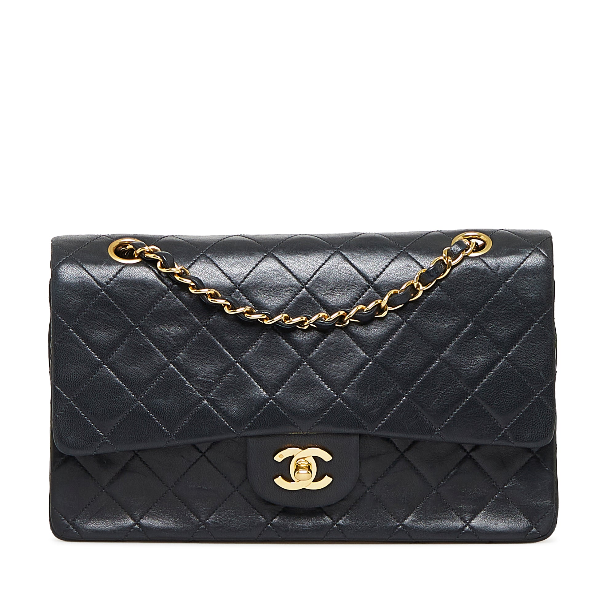 Chanel Medium Classic Double Flap Black Lambskin Shoulder Bag, Excellent  Vintage