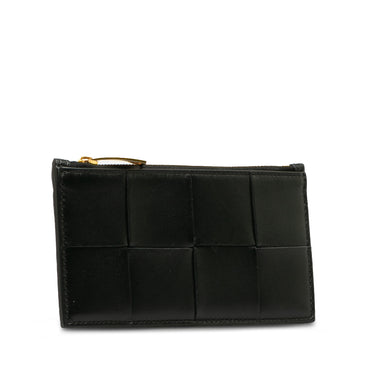 Black Bottega Veneta Intrecciato Zip Leather Card Holder - Designer Revival