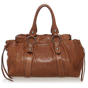 Brown Miu Miu Vitello Shine Satchel Bag