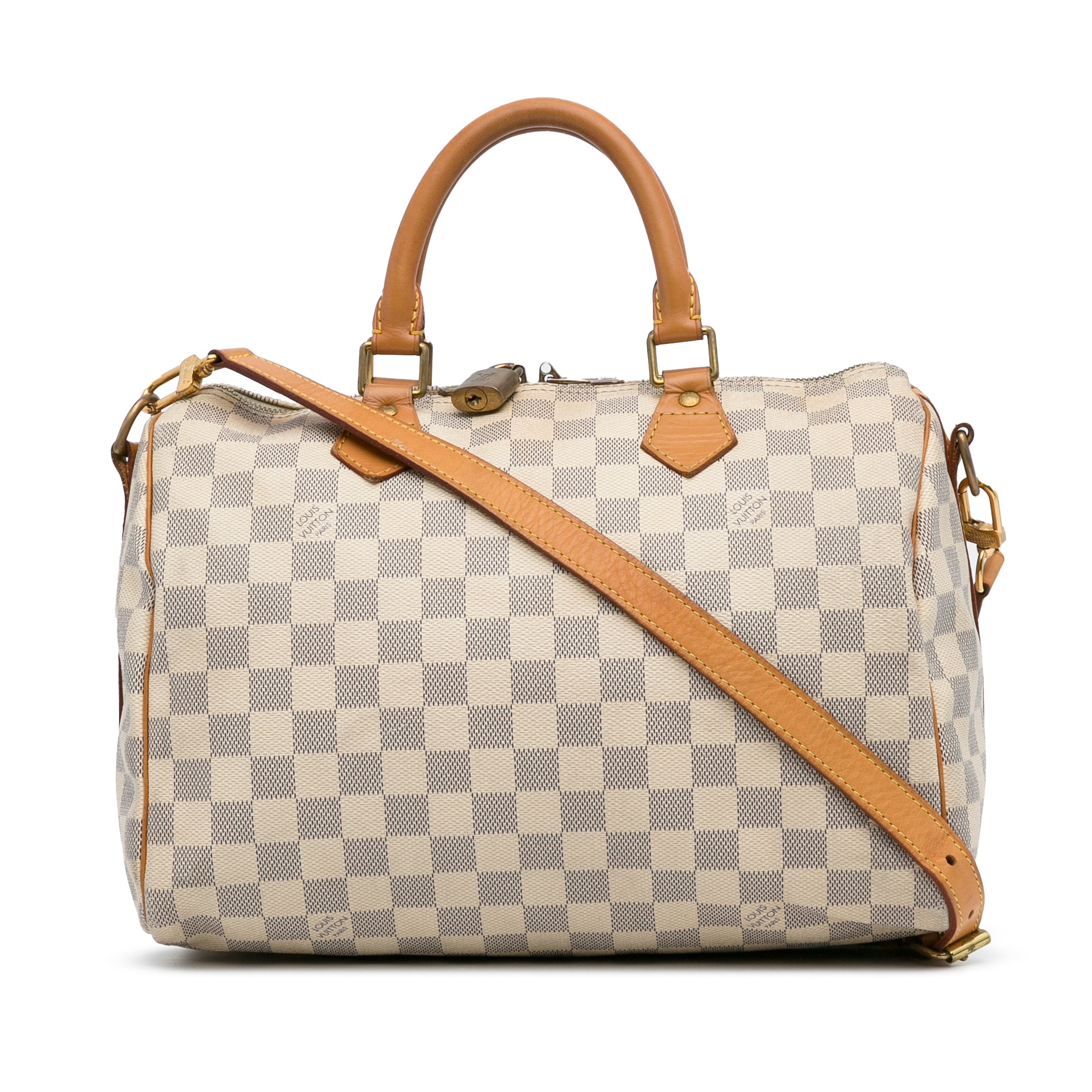 Louis Vuitton Speedy 25 Bandouliere Damier Azur Satchel Bag White