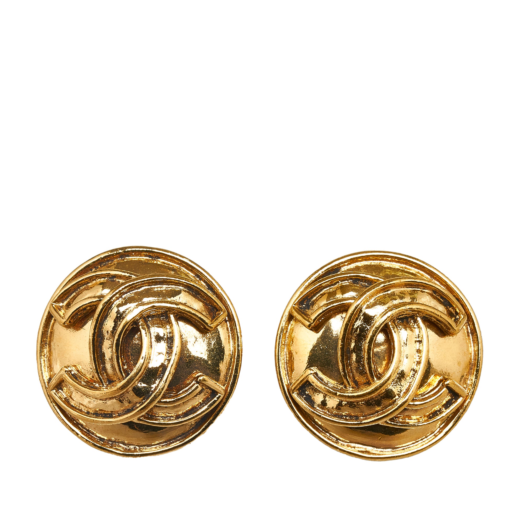 CHANEL Paris Spring 1993 Long Gold Plated CC Logo Earrings Claudia Schiffer