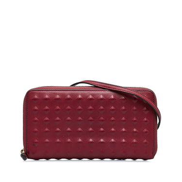 Red MCM Leather Zip Around Wallet on Strap Crossbody Bag - Designer Revival