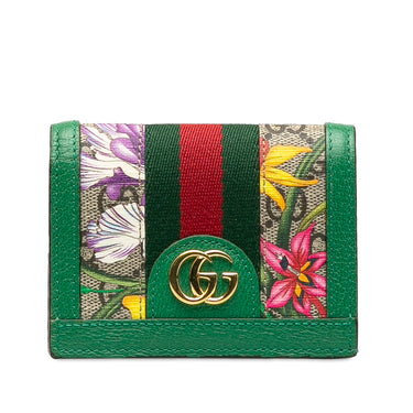 Green Gucci GG Supreme Flora Ophidia Small Wallet - Designer Revival