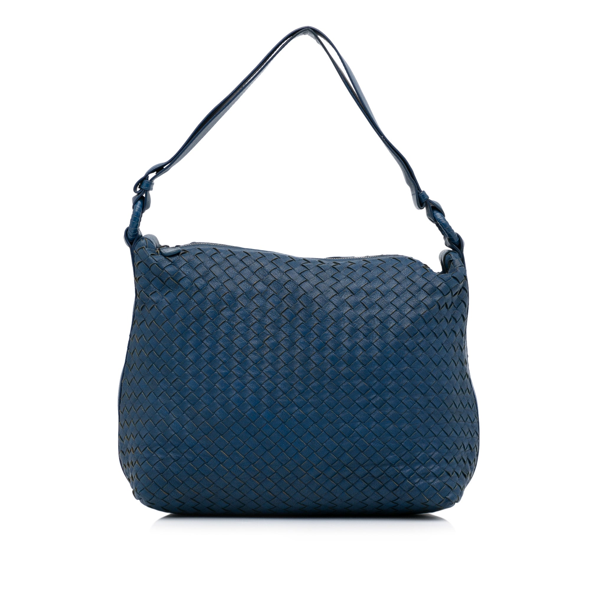 Blue Bottega Veneta Intrecciato Shoulder Bag