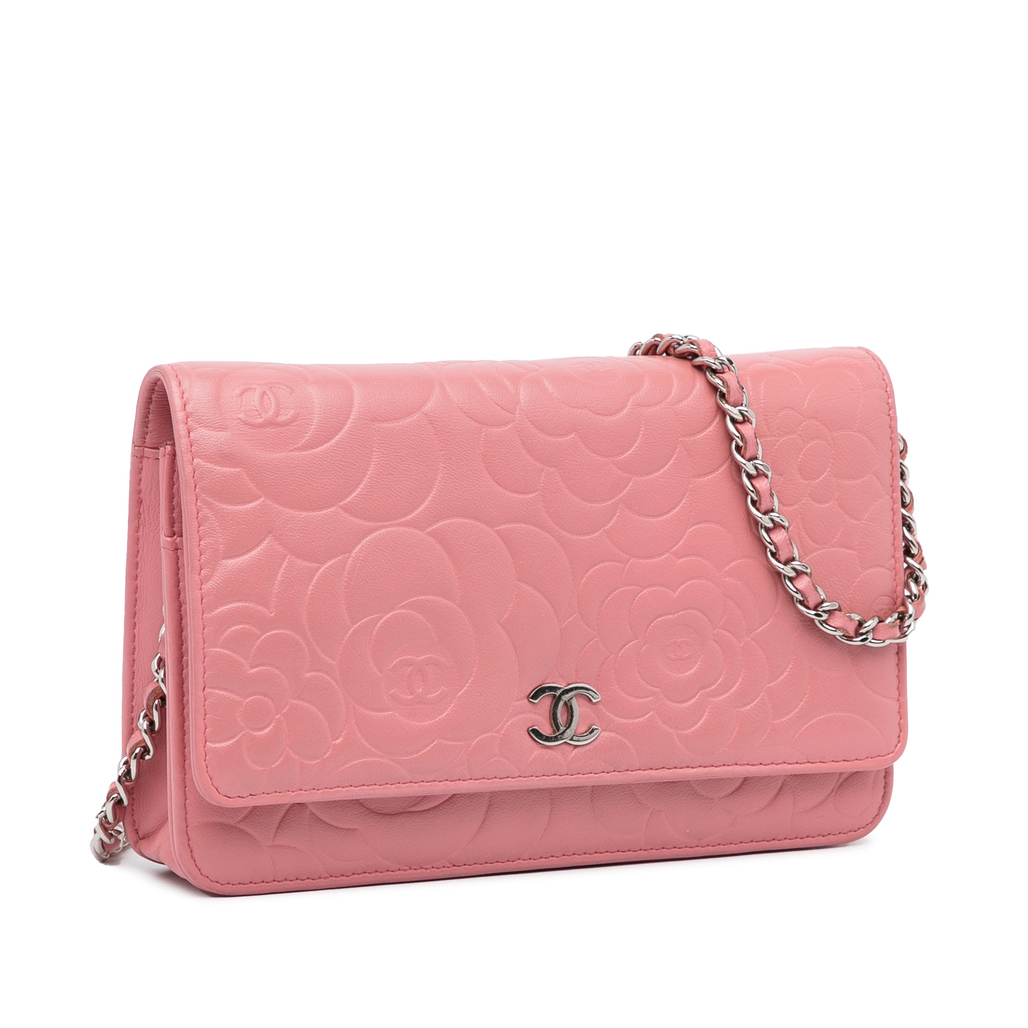 CHANEL Black Camellia Embossed Wallet On Chain WOC Shoulder Bag Leather  ref.204091 - Joli Closet