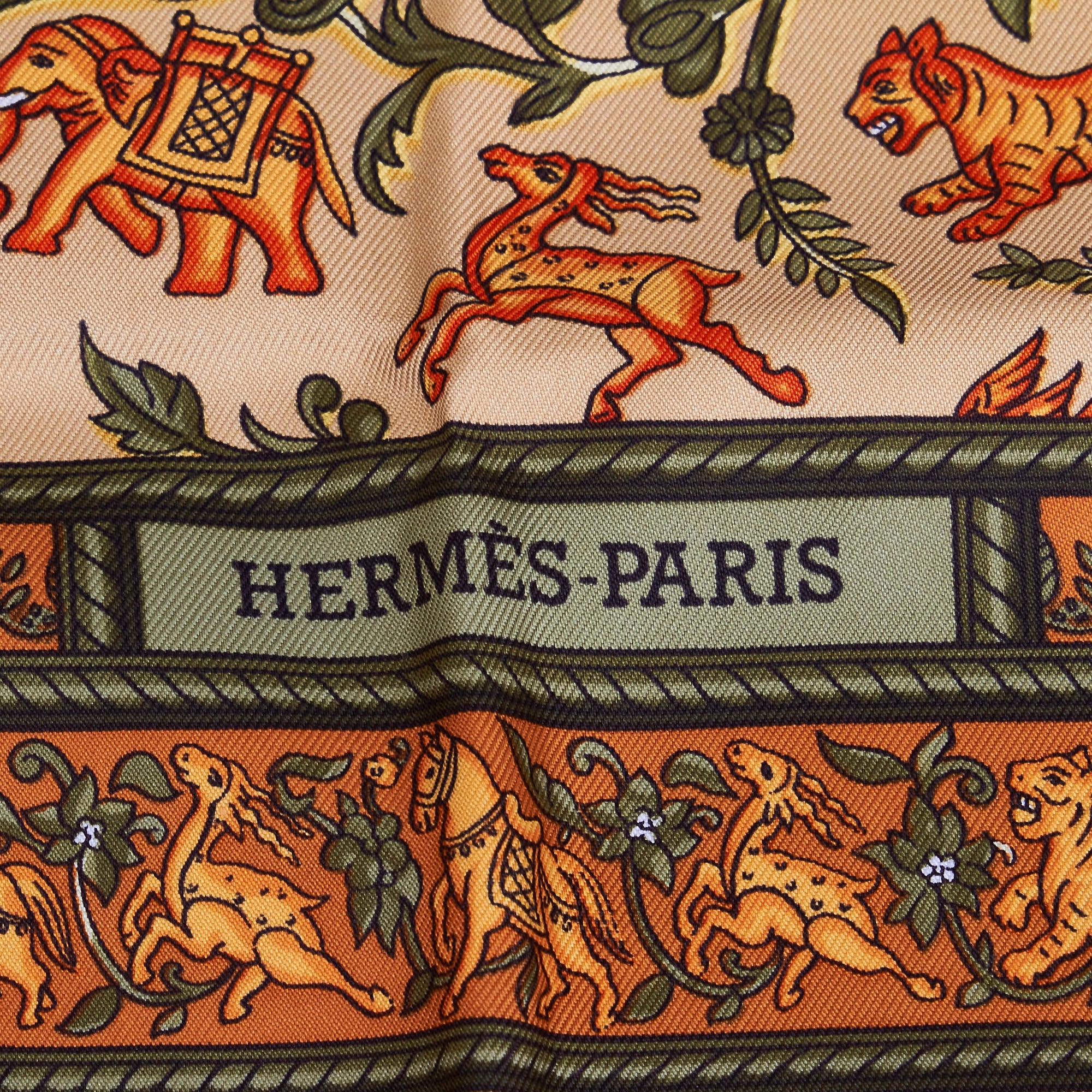 Brown Hermes Chasse En Inde Silk Scarf Scarves - Designer Revival