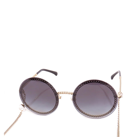 Gold Chanel Chain Round Tinted Sunglasses
