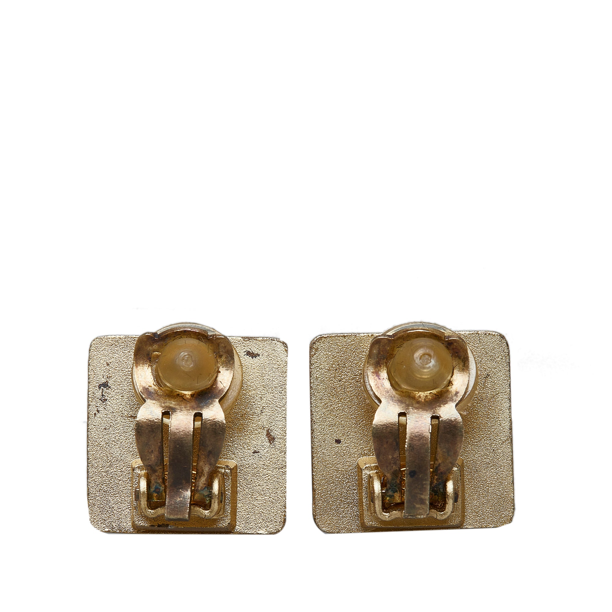 CHANEL, Pair of square gold-plated clip-on earrings with…