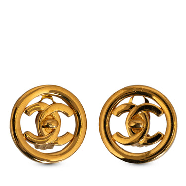Gold Chanel CC Turn Lock Clip-On Earrings - Designer Revival