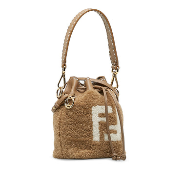 Tan Fendi Shearling Mini Mon Tresor Bucket Bag - Designer Revival
