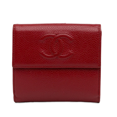 Red Chanel CC Caviar Compact Wallet - Designer Revival