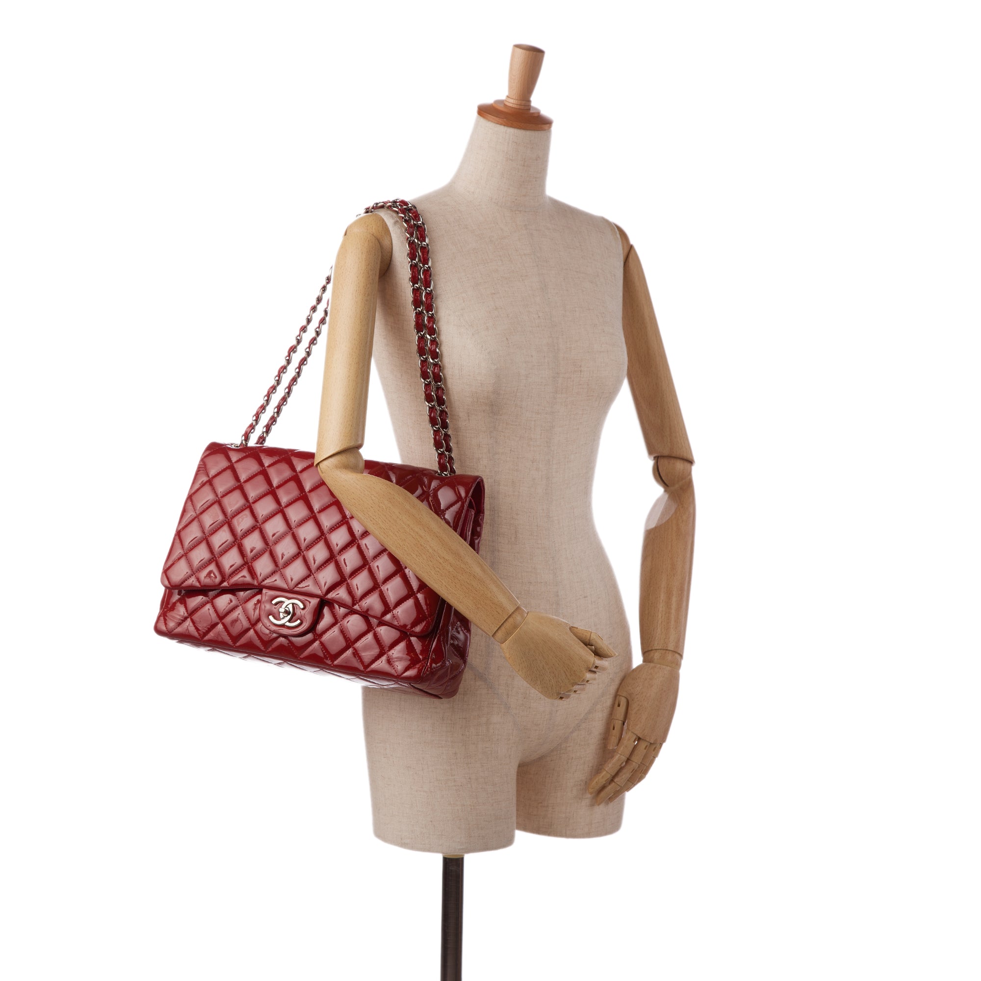 Chanel Straw Bird Bag  Red Chanel Maxi Classic Patent Leather